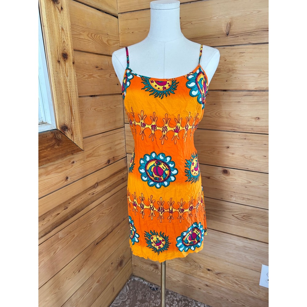 Vintage Cami Sundress Womens Extra Large Orangeβ Celestial Sun Moon C.MATTEO Y2K
